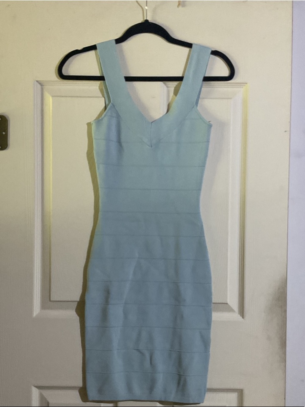 Guess by Marciano Powder Blue V-Neck Midi Bandage Dress